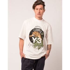 Y-3 Yohji Yamamoto T-shirt Large Tee White LEOPARD TEE collaboration Adidas